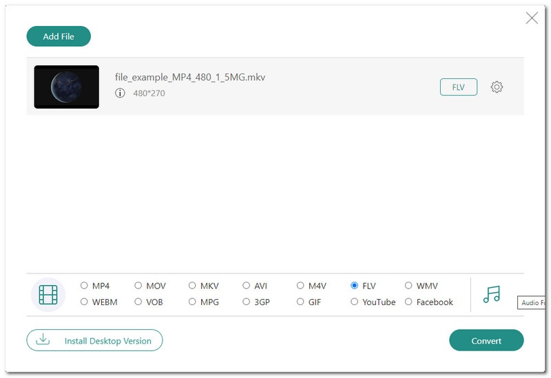 AnyMP4 Free Online MKV To FLV Converter