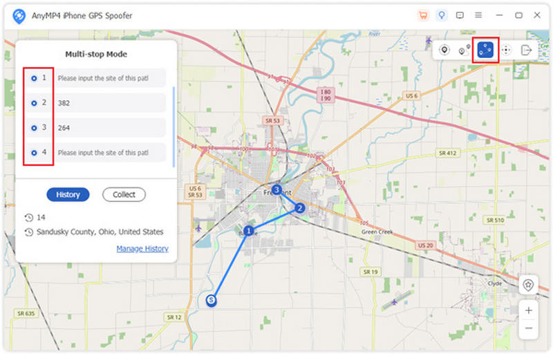 AnyMP4 iPhone GPS Spoofer Multi Stop Mode Result