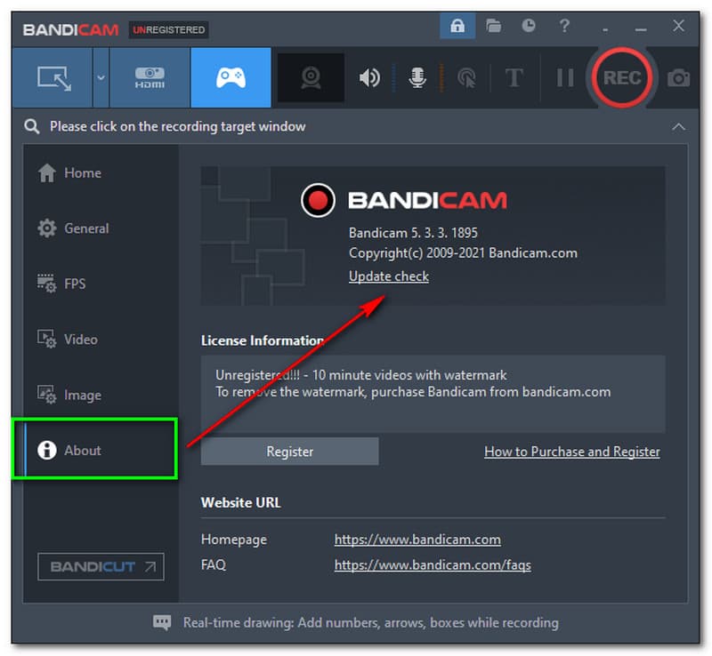 Bandicam About Update Check