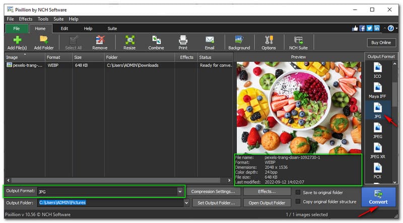 Best WEBP to JPG Converter Pixillion Image Converter