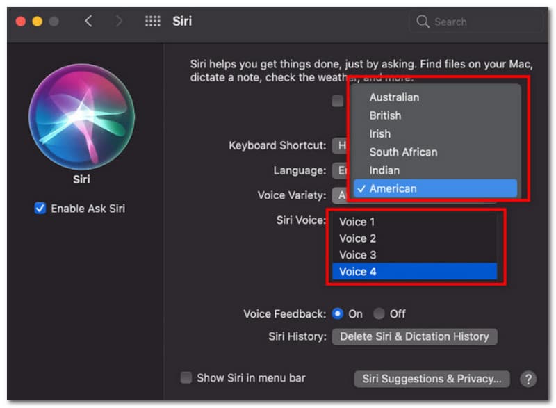Change SIRI Voice on MacOS