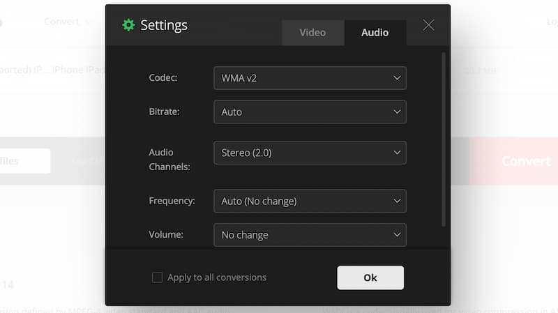 Convertio Audio Settings