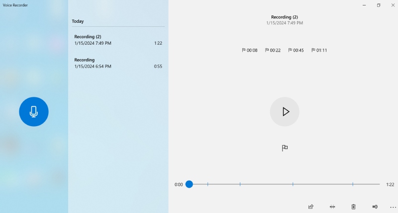 Windows Voice Recorder Interface